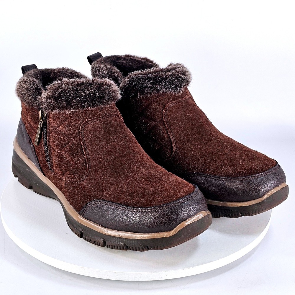 Skechers Relaxed Fit Chocolate Brown Suede Faux Fur Ankle Boots 48971 Womens 10